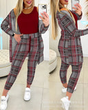 Zingj Women's Solid Color Vest Elastic Waist Long Trousers Suit (3 Pieces) ODS4317