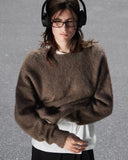 Short Gray Jacket Sweater For The Autumn And Winter 2025 Loose Long-Haired Alpaca Collar Knitted