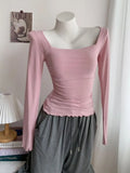 Neck Pleated Long Sleeved Slim Top Women Pure Desire Double Layer Thin Undershirt Hotsweet Korean Fashion Spring