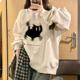 Black Cat Print Pullover Oversized SweatshirtOutfit