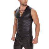 Zingj Men's Sexy Matte Leather Vest Bright Leather Sleeveless Vest Size Accurate No