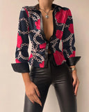 Zingj Wise Burst Spring Long Sleeve V Collar PU Leather Splicing Women's Shirt Shirt