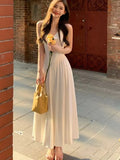 New Women Elegant Midi White Dress Spaghetti Strap Sexy Party Slim One Piece Prom Clothes