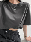 Crop Tops Women Summer High Waist Fashion T-shirt Egirl New Solid Cut Out Short Sleeve Tees