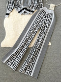 Knitted Two Pieces Suits Round Neck Labyrinth Print Loose Sweater+Wide Legs Long Pants Women Korean Style Casual