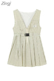 Women Dresses Sweet College Girl Tie Shirts Harajuku High Waist Pleated Vest Mini Gothic Dress 2023 Summer 2 Piece Sets