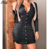 Autumn Women Fashion Elegant Casual Long Sleeve Mini Phoenix Print Button Design Sides Slit Shirt