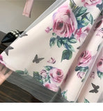 Fresh Chiffon Skirt Elegant Short Sleeve Bowknot Tops Floral Mid-length High Waist Slim Two-piece Suit Shirt Skirt