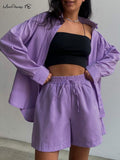 Casual Shorts Tracksuit Long Sleeve Womens Shirts And Hot Waist Shorts Two Pieces Cotton Linen Suits Ladies