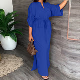 New Women's Temperament V Tie With Loose Leisure Large-Size Dress