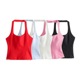 New Spring Style Hanging Collar Solid Color Slim Small Sling Blouse