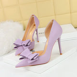 Zingj Korean Version Of Fashion Sweet High-Heeled Shoes Super High Heel Shallow Mouth Tip Head Side Hollow Bow Single