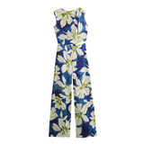 Spring Flower Printed Sleeveless Jumpsuit