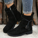 Zingj Independent Station Autumn And Winter New Round Head Side Zipper Low Heel Large Size Short Boots Flat-Soled Belt Buckle Suede Martin