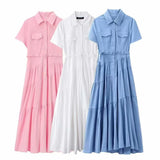 New Spring Style Spliced Dress With Belt Shirt