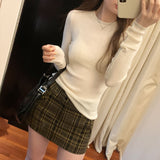Pure Color Slim, Slim, Skinny, Bottomed Sweater, A New Autumn Style Soft Waxy Round Collar With A Long-Sleeved