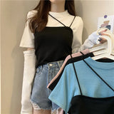 Zingj 2024 New Korean Wind Detachable Sleeve Knit T-Shirt Knit Sling Vest Wearing A Suit Schoolgirl-Outfit
