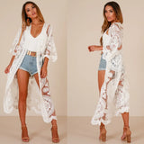 Loose Embroidered Embroidery Lace Bikini Gauzy Cardigan Beach Mid-length