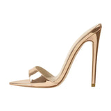 Onlymaker Women's Peep Toe Mules Gold Slip On Thin High Sandals Big Size Classic Fashion Lady