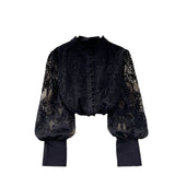 Zingj Retro Style Advanced Bubble Sleeve Shirt Autumn Net Embroidery Design Light Extravagant Socialite Temperament