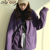 Women Zip-up Turn-down Collar Printed Pocket Long Sleeve Korean Style New Trendy Casual BF Ulzzang Harajuku Womens
