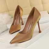 Zingj Fashion Banquet Women's Shoes With High Heel Satin Shallow Metal Pointed Sexy Show Thin Single
