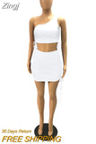 Sexy Two Piece Set One Shoulder Hollow Crop Top Draped Bodycon Mini Dress for Women Vacation Outfits Club Matching