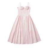New French Style Slim And Solid Color Suspender Dress In