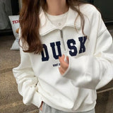 Women Letter American Retro Simple Zipper Loose All-match Turn-down Collar Chic Students Casual Autumn Fashion