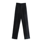 New Straight High-Rise Thin Solid-Colored Slacks