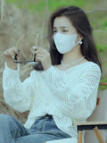 Zingj Lazy Wind Hollow Out V-Neck Sweater Female Spring And Summer 2024 New Fashion Versatile Show Thin Long-Sleeved