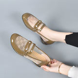 Zingj Head Net Single Shoes Women's 2024 Spring New Metal Buckle Flat-Soled Love Shoes With One Foot In Cow Lacquer