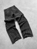 Loose Wide-Leg Retro American High-Set Retro Black Patchwork Hole Jeans