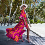 New Summer Print Dress INS Leisure Vacation Loose Medium-Sleeved Beach