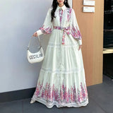 And Autumn New Women's Collar Bubble Sleeve Lantern Long-Sleeved Lantern With Belt Positioning Print Single Buckle