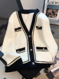 Fragrance Autumn Patchwork V-neck Mink Fleece Cardigan Jacket Long Sleeve Single Breasted Women's Elegant Sweater
