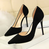 Zingj Simple Thin Heel Ultra High Heel Suede Shallow Tip Sexy Nightclub Show Thin Side Hollow Single