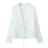 Bowknot Silk Satin Long-Sleeved Shirt In
