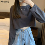 Long Sleeve T-shirts Women Basic Crop Tops Simple All-match Loose Japanese Style Causal Tshirts Female Daily Ulzzang