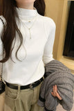 Long-Sleeved Bottomed Shirt With A Half-High Collar A New Chic White T-Shirt In Autumn And Winter Shows A Thin Fishbone