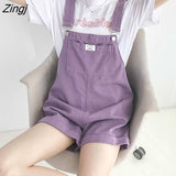 Women Denim Purple Washable Pocket Trendy Ins Adjustable High Waist Loose 2XL All-match Leisure Solid Simple Lovely
