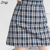 Women Retro Plaid High Waist Mini Skirt Harajuku Female 2020 Korean Style Chic A-Line Womens All Match Elegant Lovely