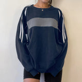 Zingj Spice Girl College Wind Splicing Bump Color Hoodie Female Round Collar Foundation Simple And Versatile Loose Coat
