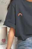 Sleeve T-shirts Women Summer Embroidery Loose Korean Style Simple All-match Trendy Causal Chic Girls Ins BF Tees Daily