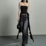 Summer Y2k Tank Tops Asymmetrical Fringed Ruffle Top Streetwear Black Strapless