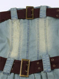denim mini dress with a narrow