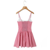Gingham Plaid Strap Mini Dress-Outfit