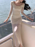 Mesh Long Sleeve Midi Dresses for Women 2023 Autumn Fashion Vintage Slim Party Sexy Evening Vestidos Female Clothes