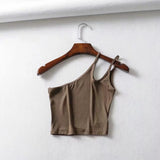 New Irregular Oblique Collar One-Shoulder Double Halter Top E Slim Lady Sling