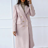 Women Solid Long Sleeve Woolen Cardigan Tops Fall Winter Lady Lapel V-neck Straight Long Coat Outwear Fashion Button-up